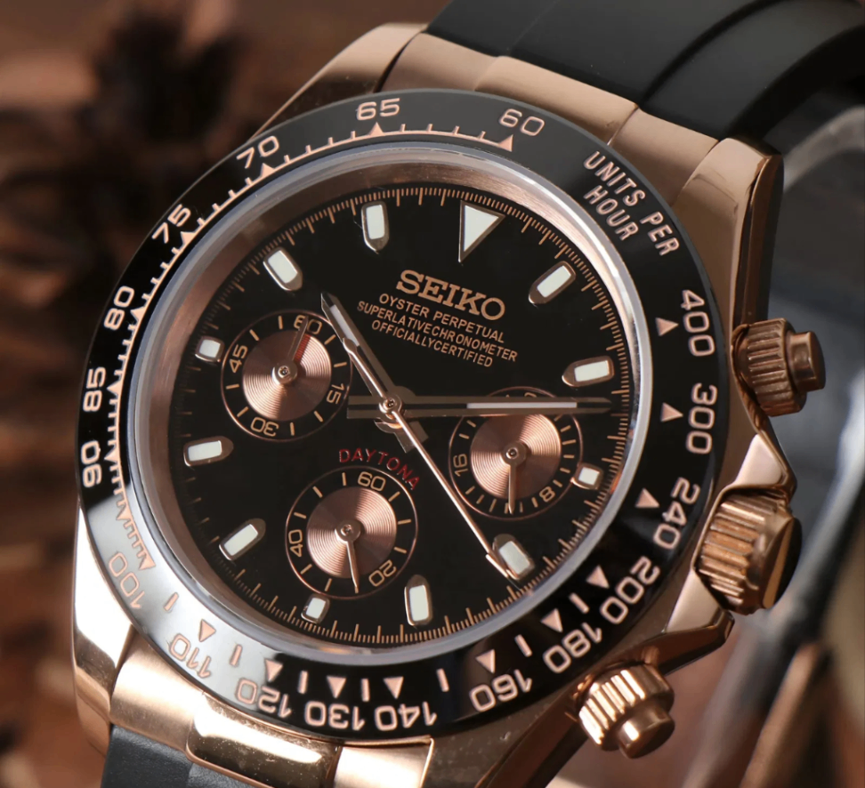 SeikoMod Daytona Rose Gold - Black