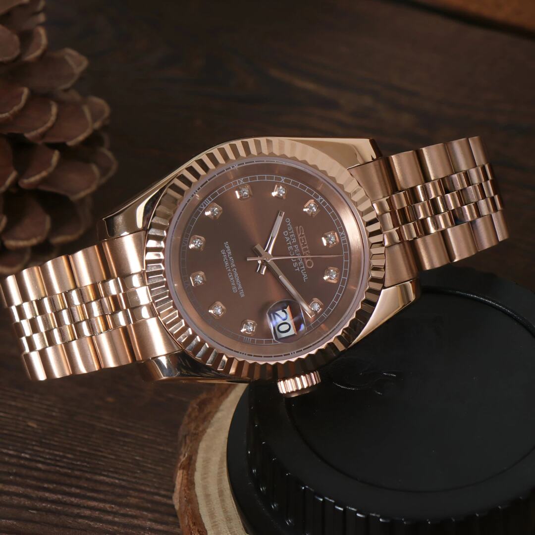 SeikoMod Datejust Rose Gold Crystal Champagne