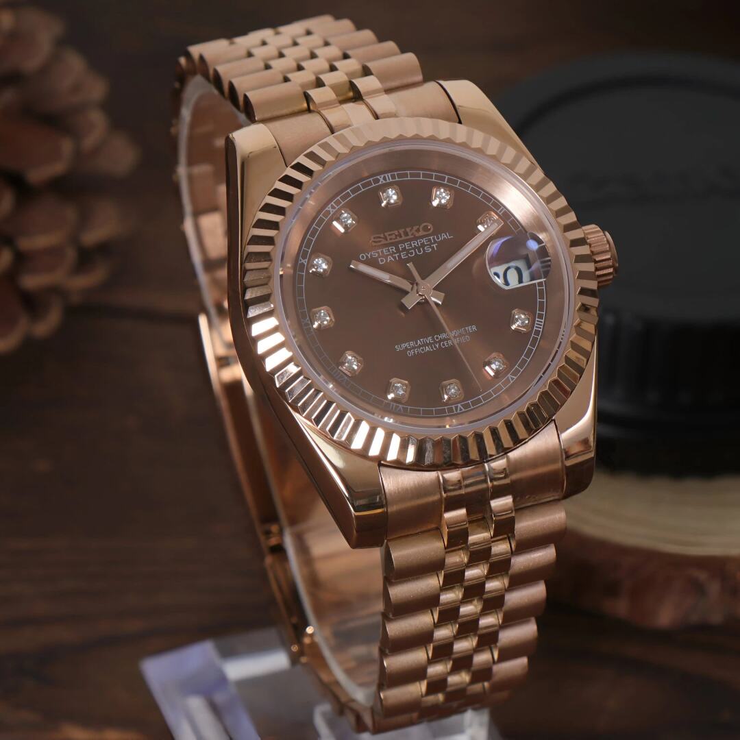 SeikoMod Datejust Rose Gold Crystal Champagne