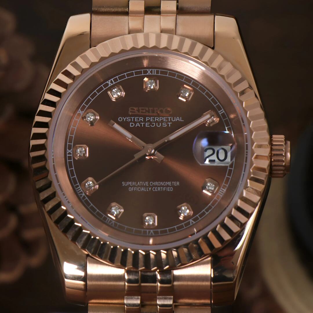 SeikoMod Datejust Rose Gold Crystal Champagne