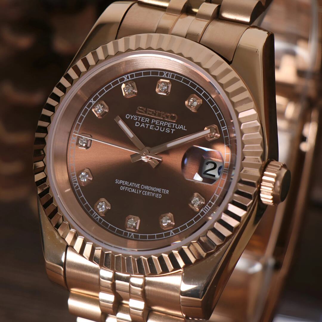SeikoMod Datejust Rose Gold Crystal Champagne