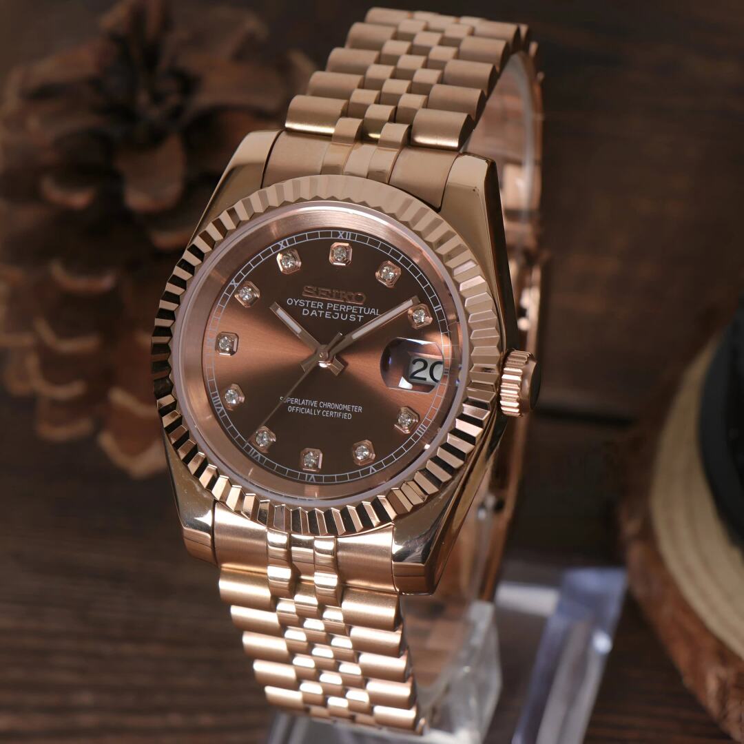 SeikoMod Datejust Rose Gold Crystal Champagne