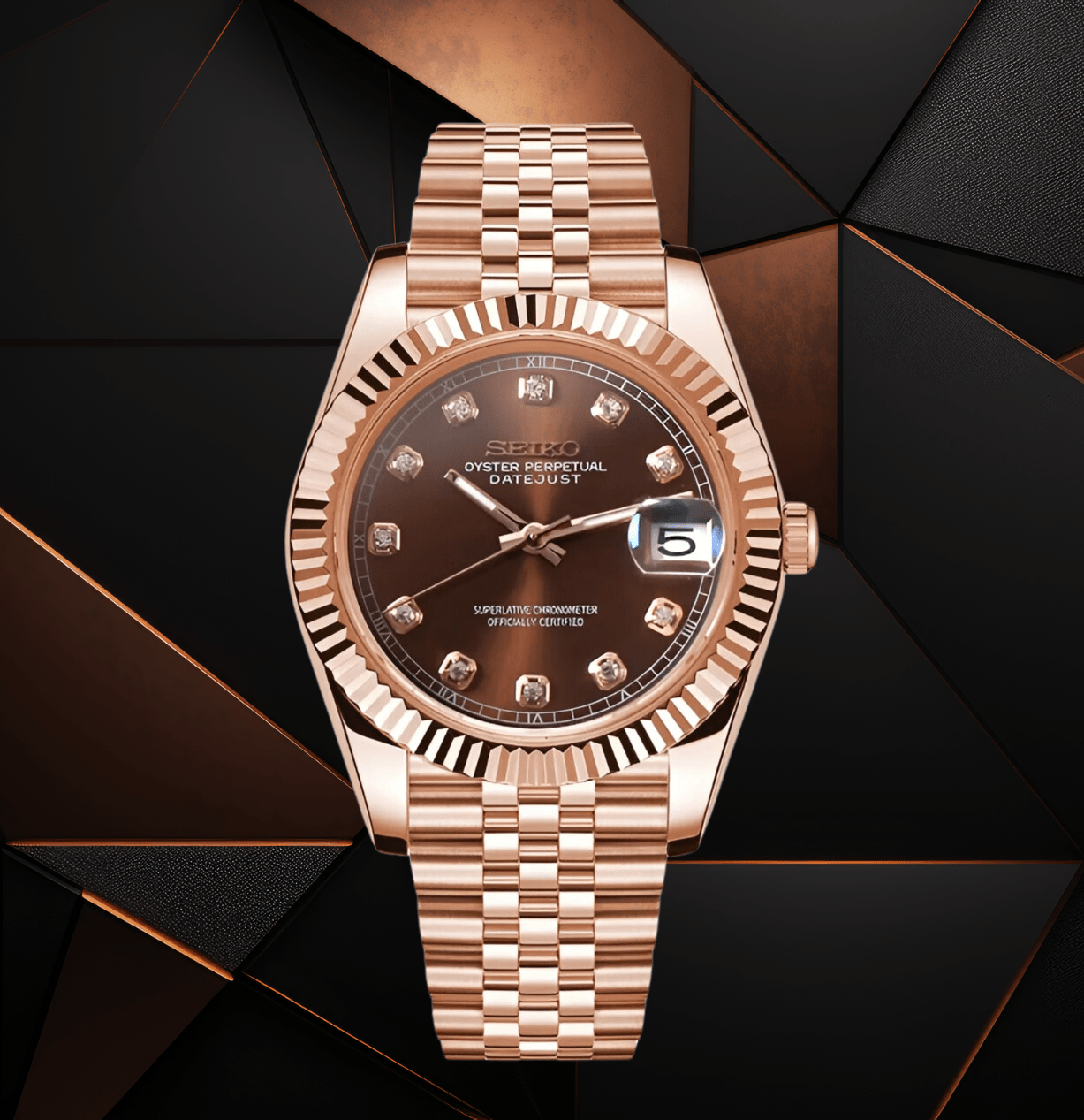 SeikoMod Datejust Rose Gold Crystal Champagne