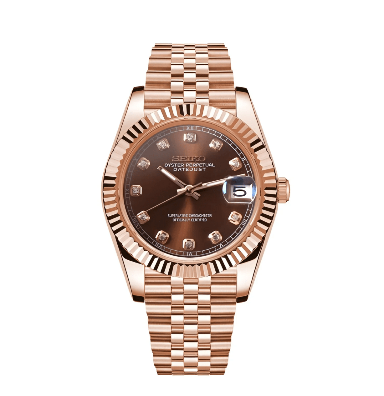 SeikoMod Datejust Rose Gold Crystal Champagne