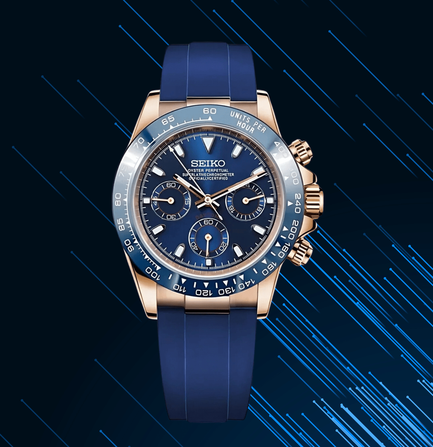 SeikoMod Daytona Rose Gold Blue - Silicone