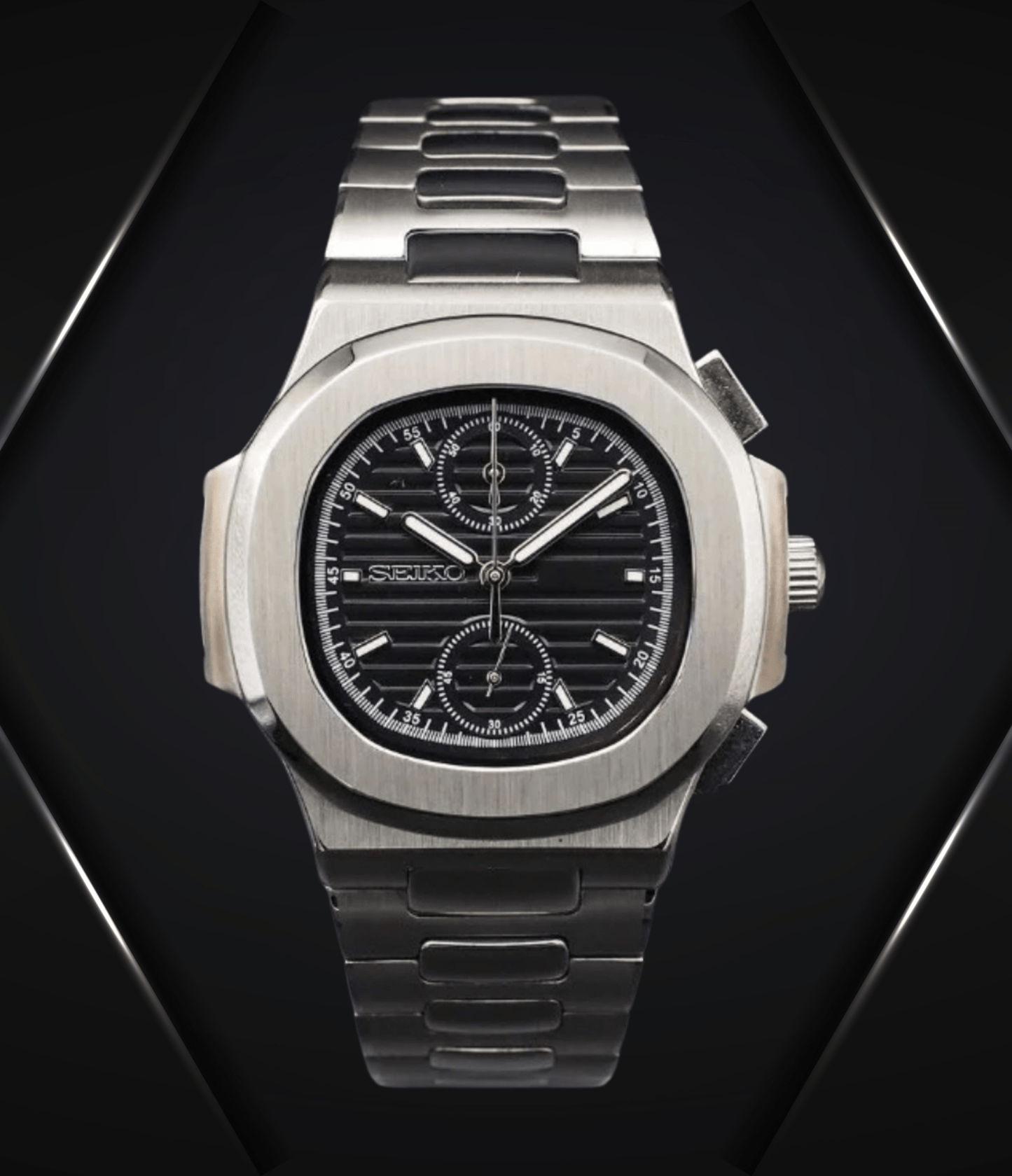 SeikoMod Nautilus Black Chronograph