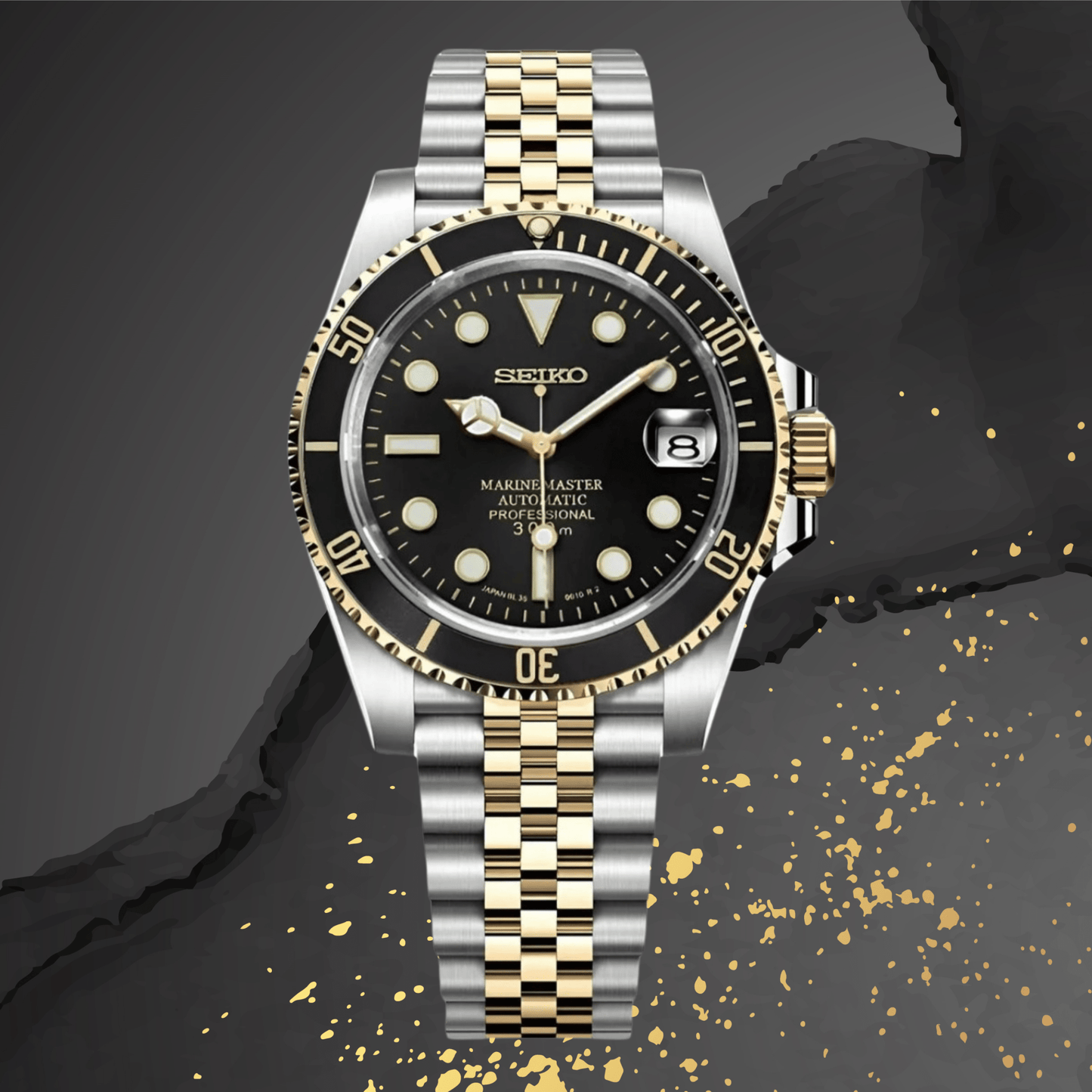 SeikoMod Submariner Two-Tone Black