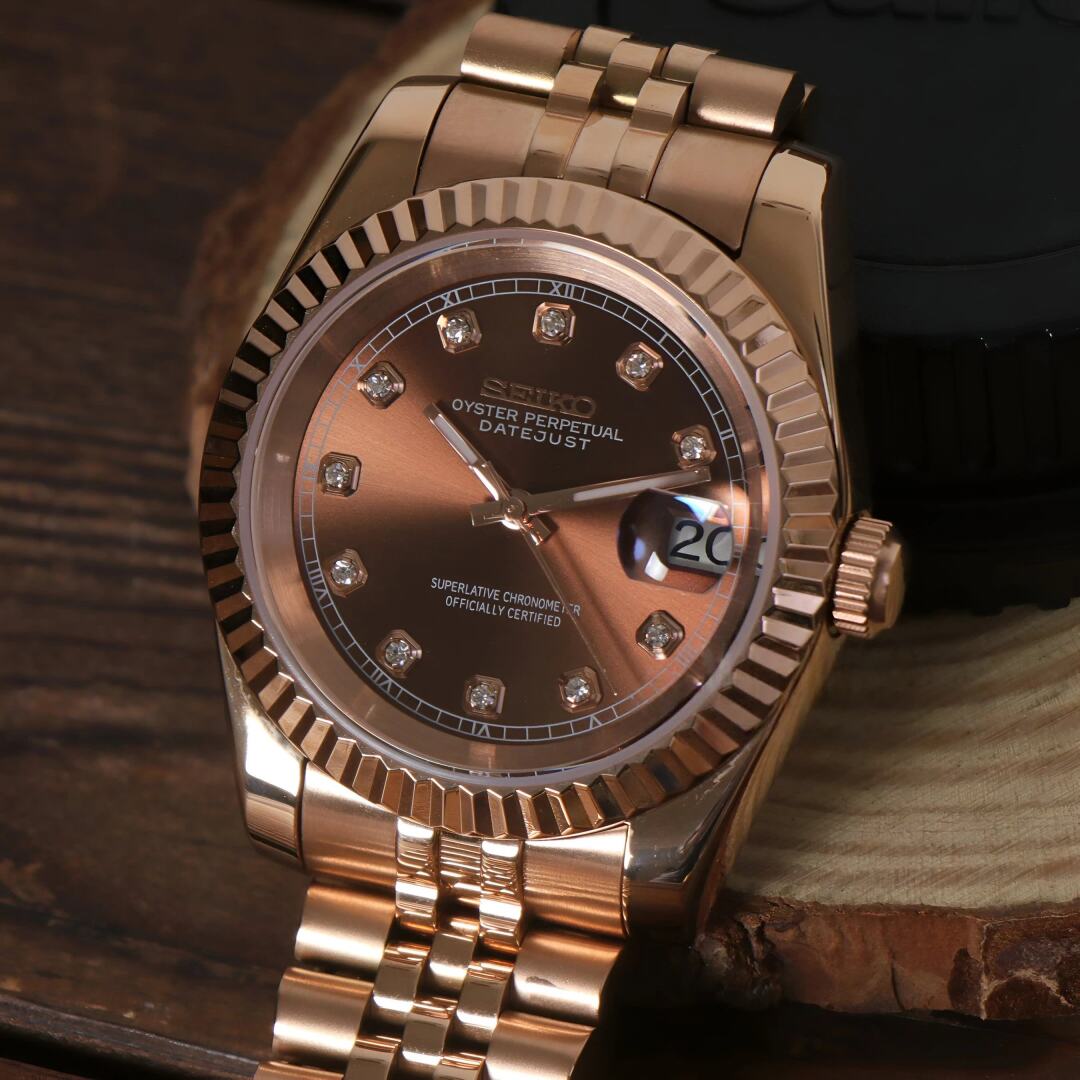 SeikoMod Datejust Rose Gold Crystal Champagne