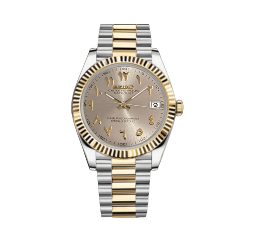 SeikoMod Datejust Arabic Gold - Pearl White