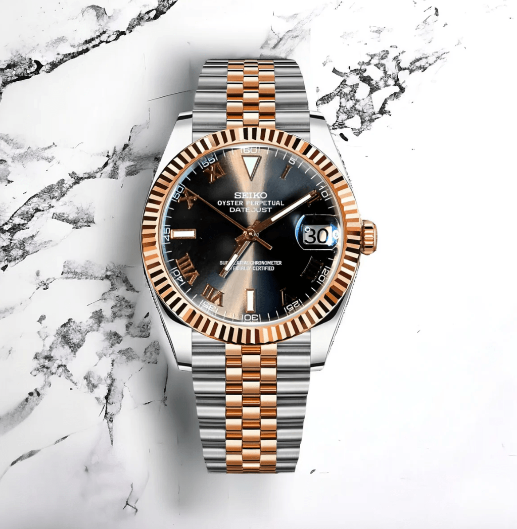 SeikoMod Datejust Twotone Black Roman