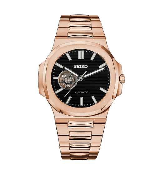 SeikoMod Nautilus (Open Heart) Rose Gold - Black