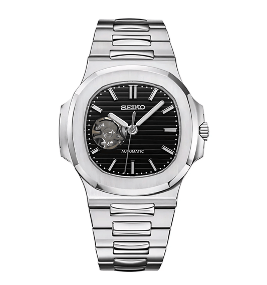 SeikoMod Nautilus (Open Heart) Silver - Black